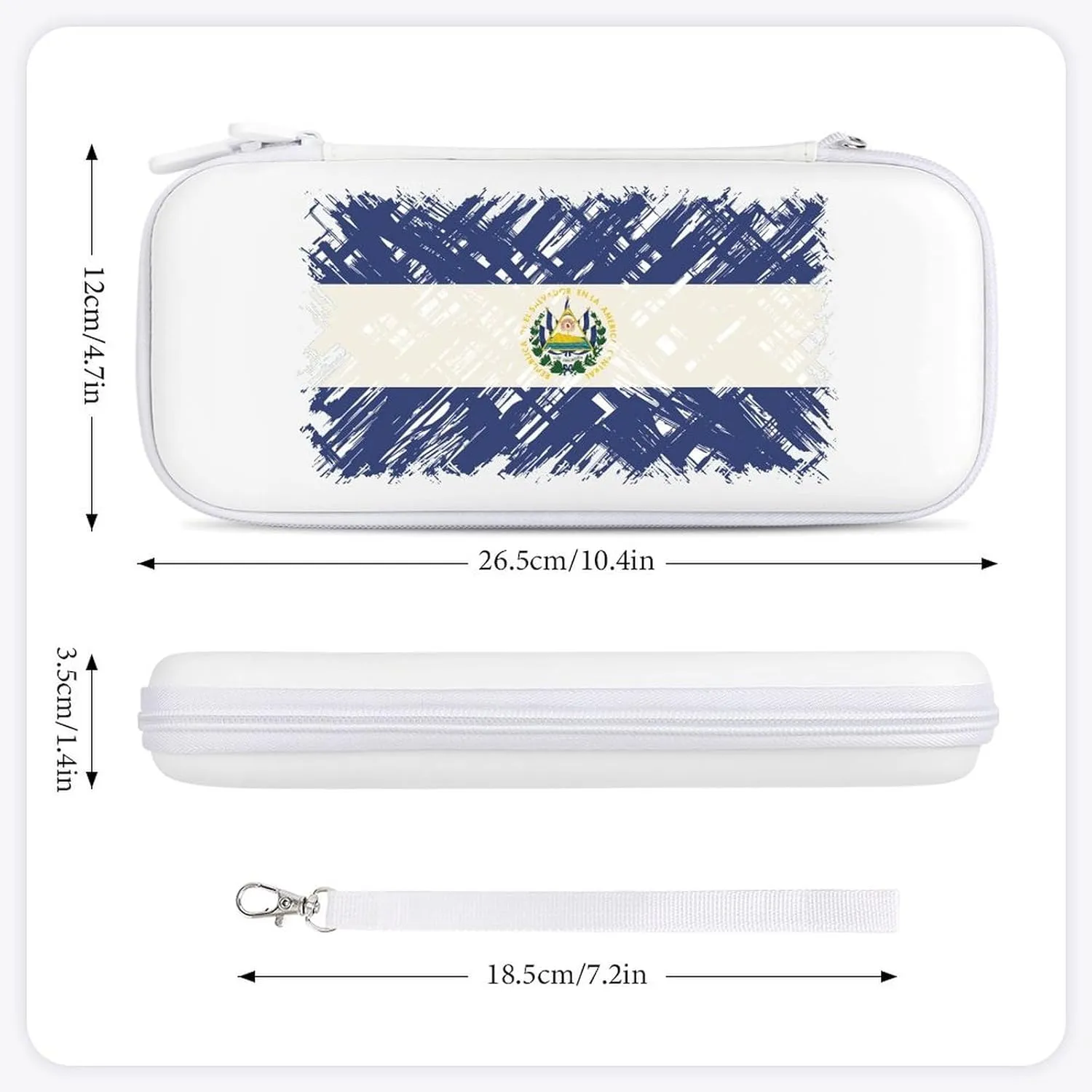 Vintage El Salvador Flag Hard Shell Travel Case with Rope 15 Game Card Pockets Compatible with Switch Protective