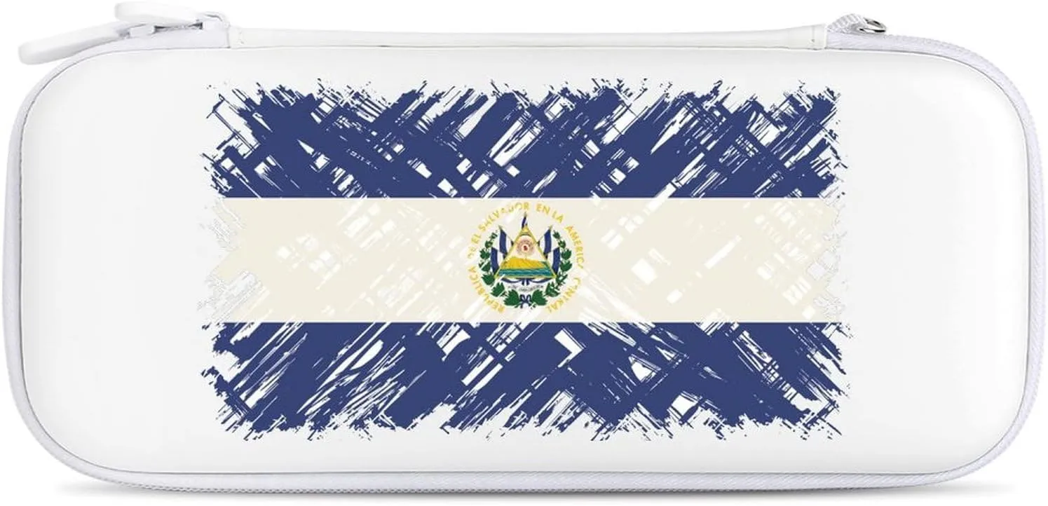 Vintage El Salvador Flag Hard Shell Travel Case with Rope 15 Game Card Pockets Compatible with Switch Protective