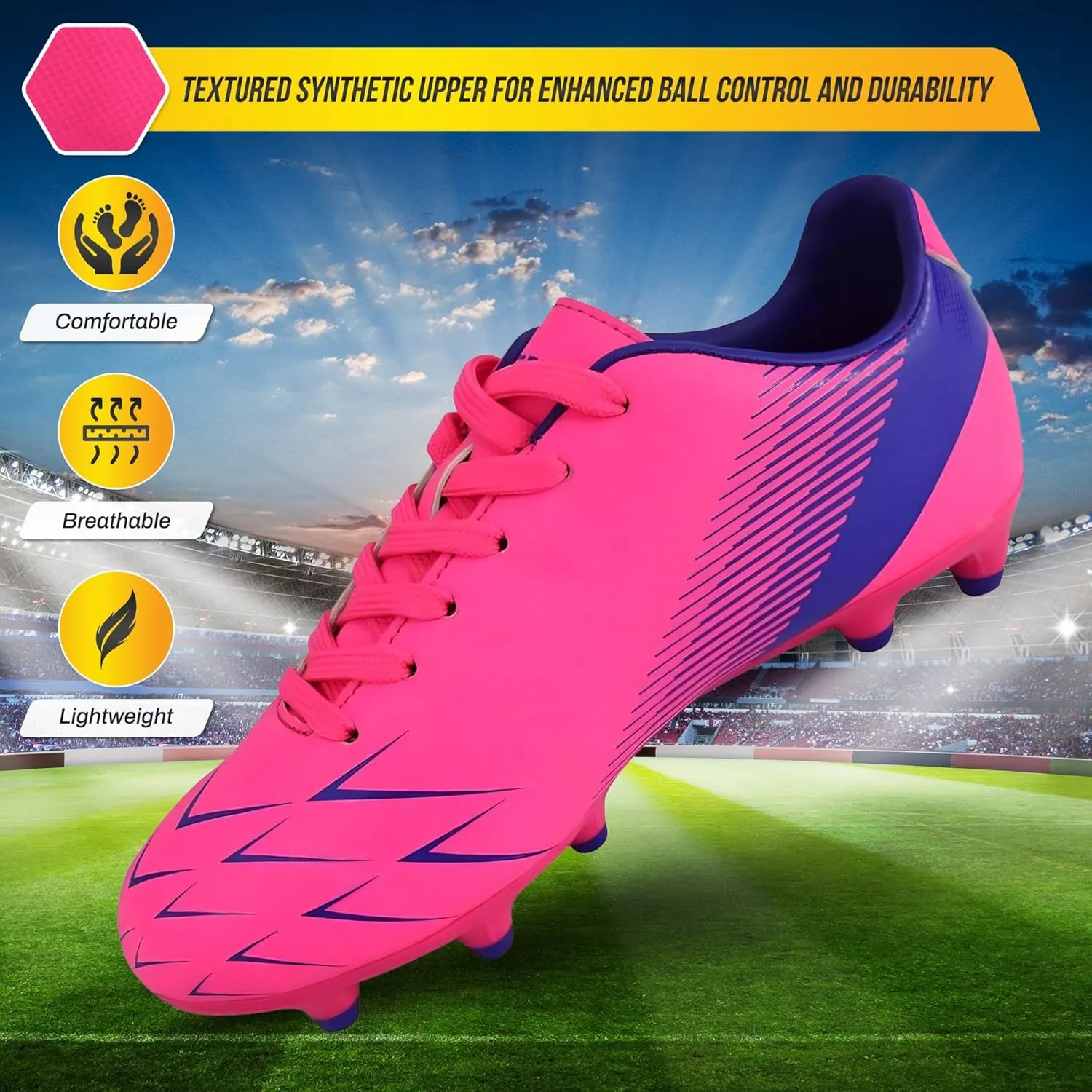 Vizari Ranger Youth Firm Ground Soccer Cleats – FG Outdoor Football Shoes | Ideal for Toddlers & Little/Big Kids | Snug Fit with Long-Lasting Comfort