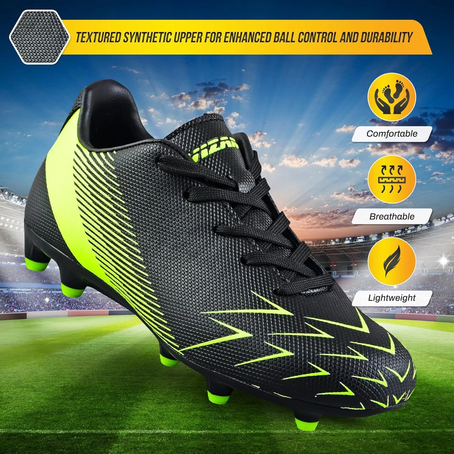 Vizari Ranger Youth Firm Ground Soccer Cleats – FG Outdoor Football Shoes | Ideal for Toddlers & Little/Big Kids | Snug Fit with Long-Lasting Comfort