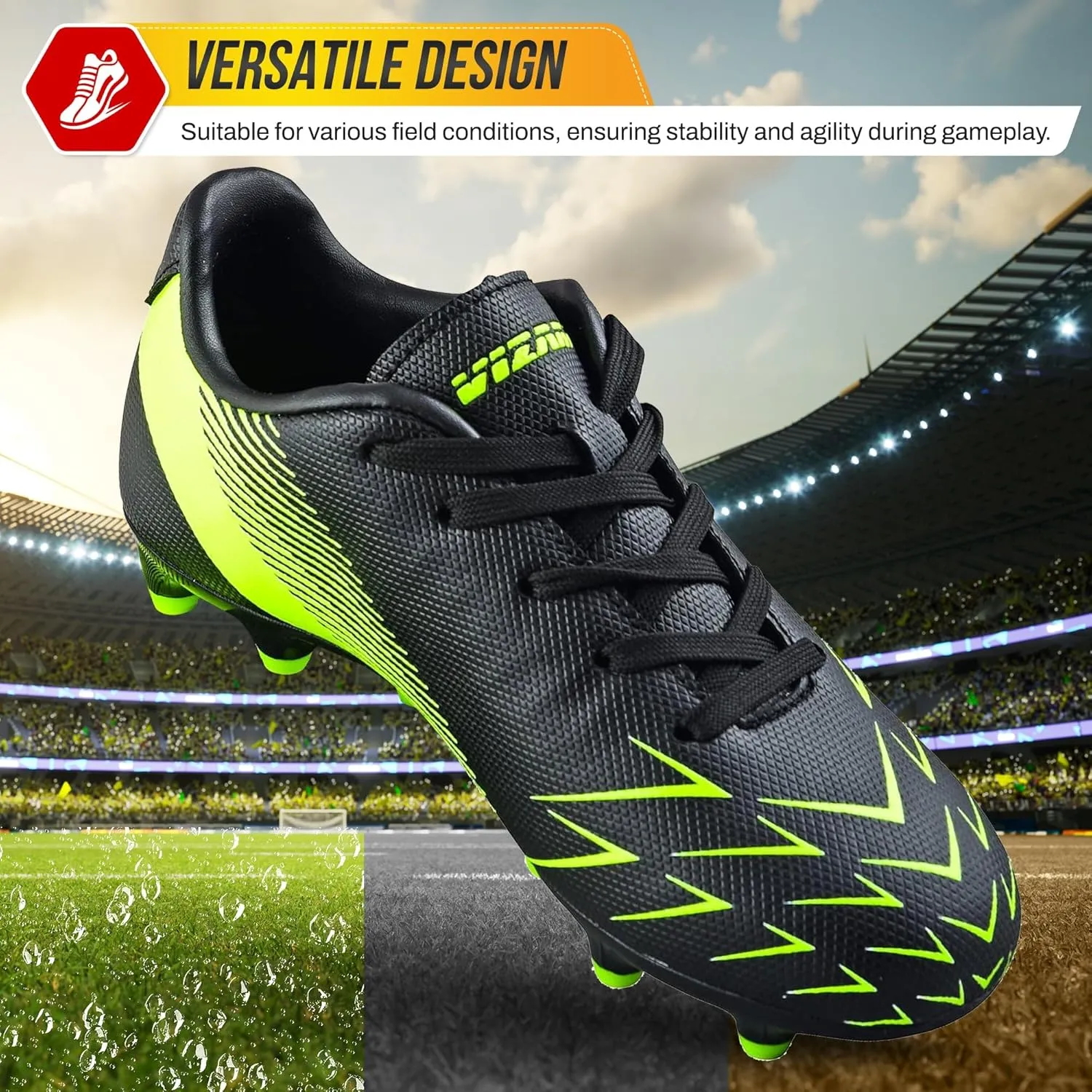 Vizari Ranger Youth Firm Ground Soccer Cleats – FG Outdoor Football Shoes | Ideal for Toddlers & Little/Big Kids | Snug Fit with Long-Lasting Comfort
