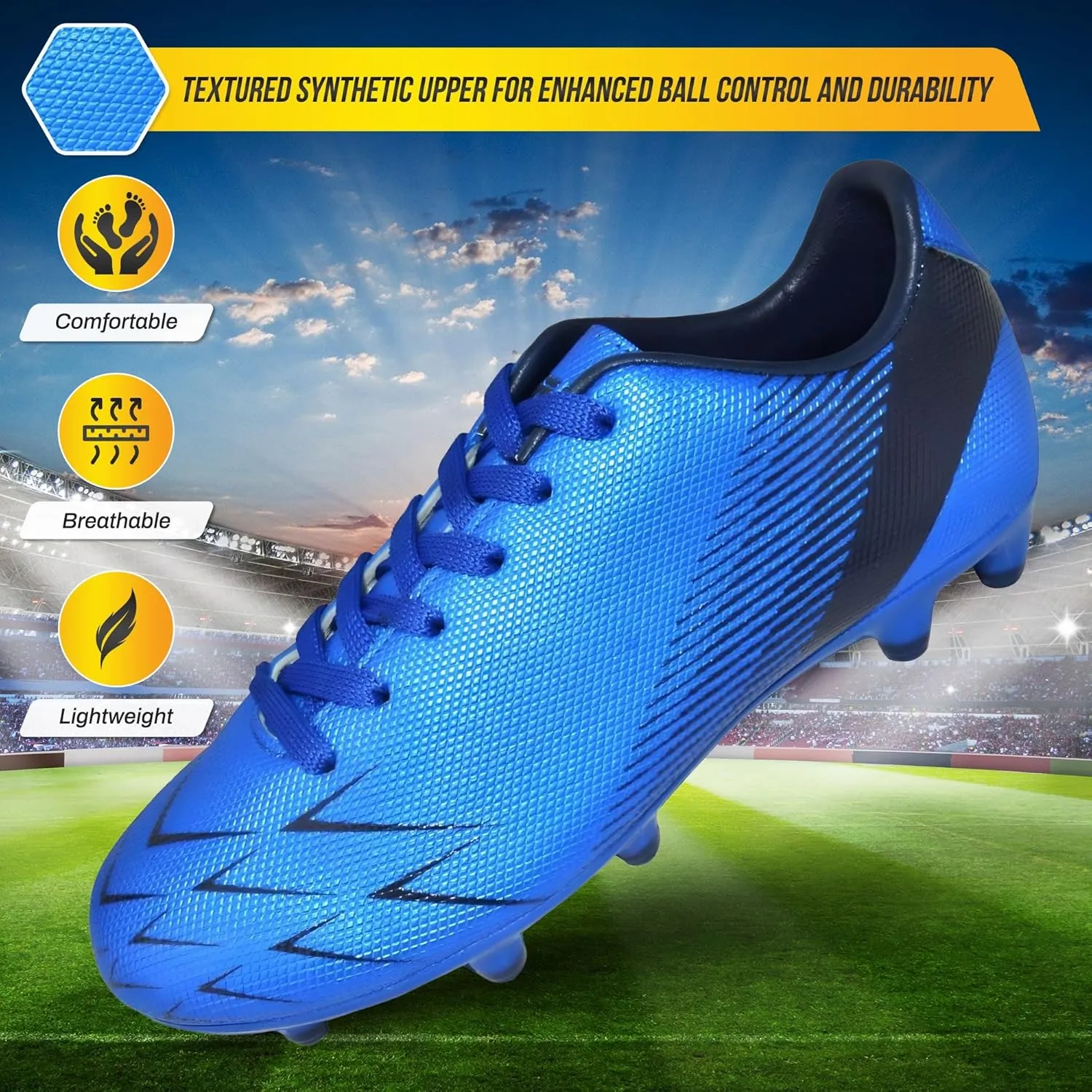 Vizari Ranger Youth Firm Ground Soccer Cleats – FG Outdoor Football Shoes | Ideal for Toddlers & Little/Big Kids | Snug Fit with Long-Lasting Comfort