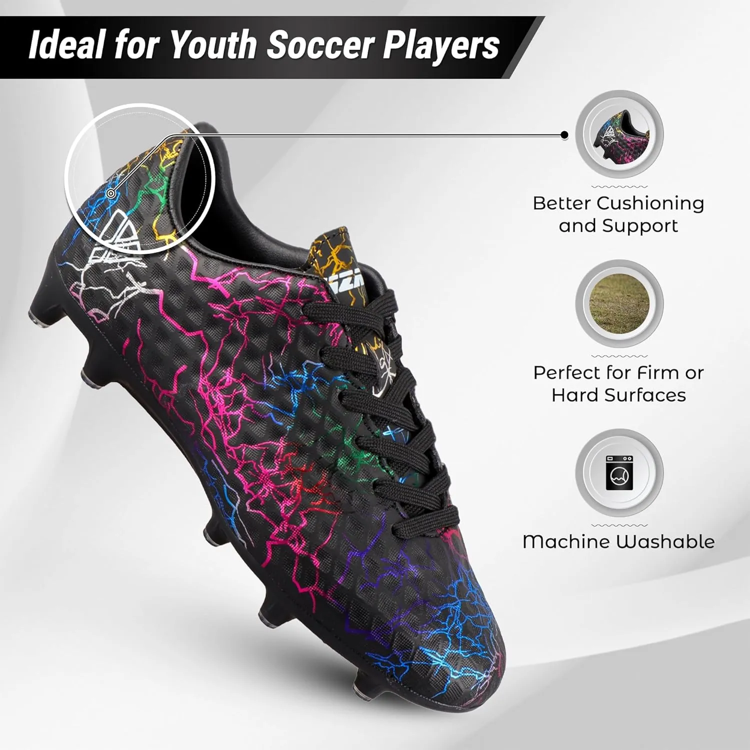 Vizari Zodiac Firm Ground Soccer Cleats Boys Girls | Lightweight & Durable Youth Football Shoes with Molded TPU Outsole | Outdoor Training & Matches