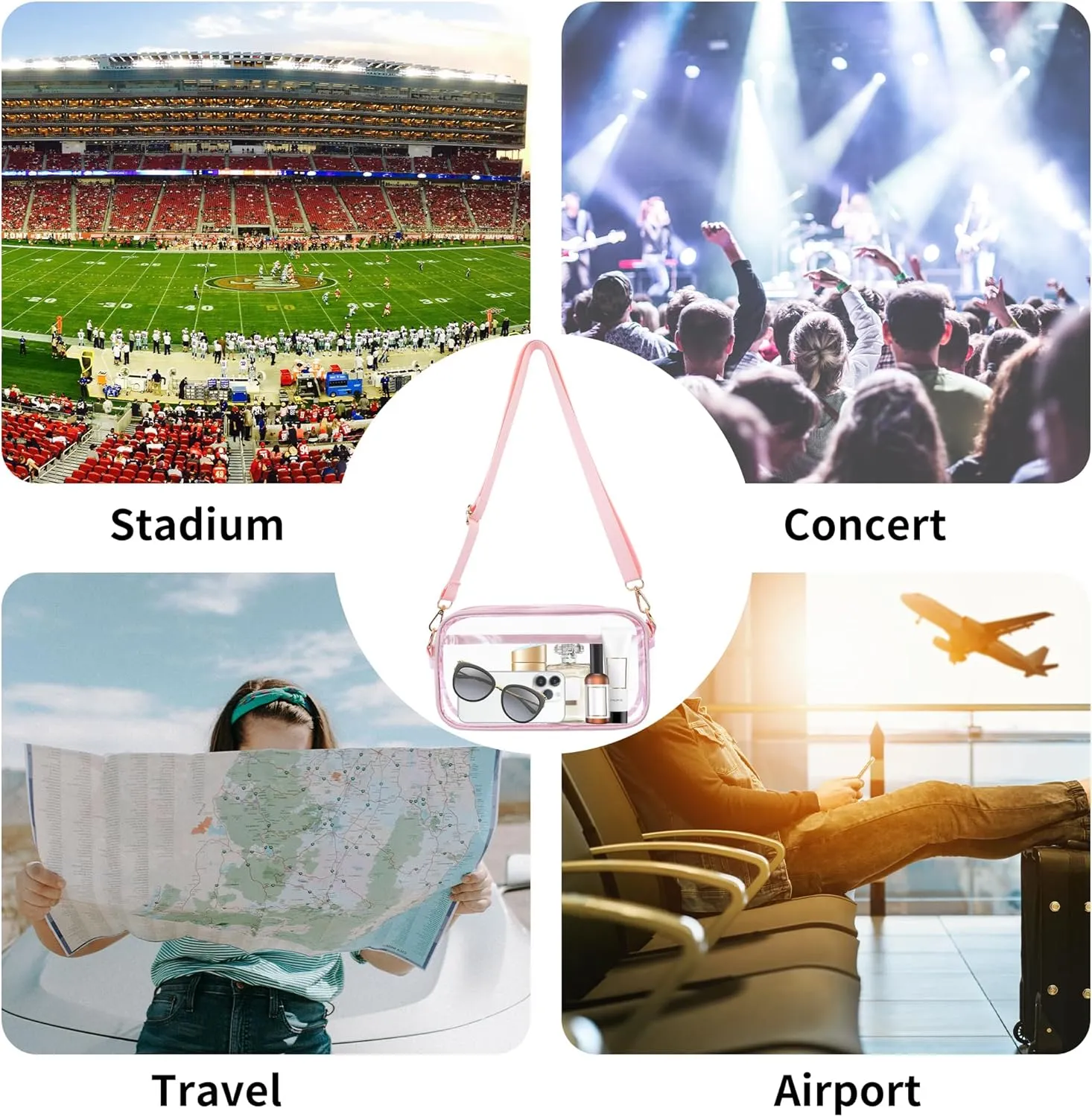VOROLO Clear Crossbody Bag Stadium Approved See Through Purse Handbag,Small See Through Purse Handbag