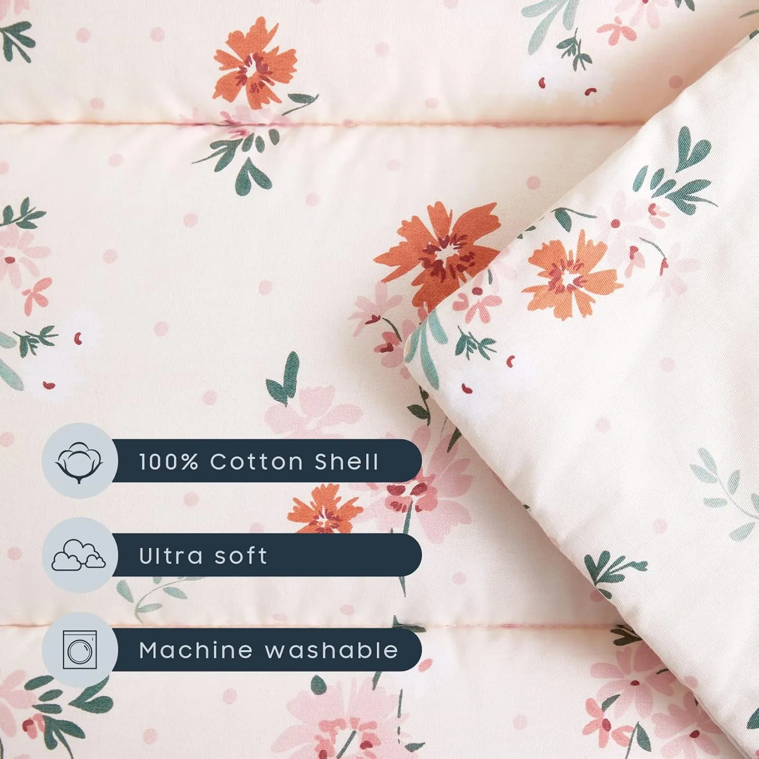 Wake In Cloud - Toddler Nap Mat with Pillow and Blanket, 100% Cotton Fabric, for Kids Girls in Daycare Kindergarten Preschool, Floral Botanical Flowers, Light Pink, Standard