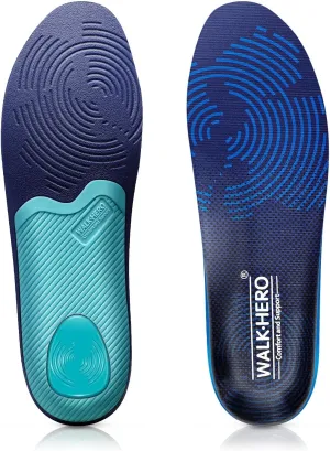 WALKHERO Medium Arch Support Insoles - Cushioning Orthotic Insoles, Plantar Fasciitis Inserts for Men & Women to Relieve Foot Pain and Provide Shock Absorption (Blue) Mens 7-7 1/2