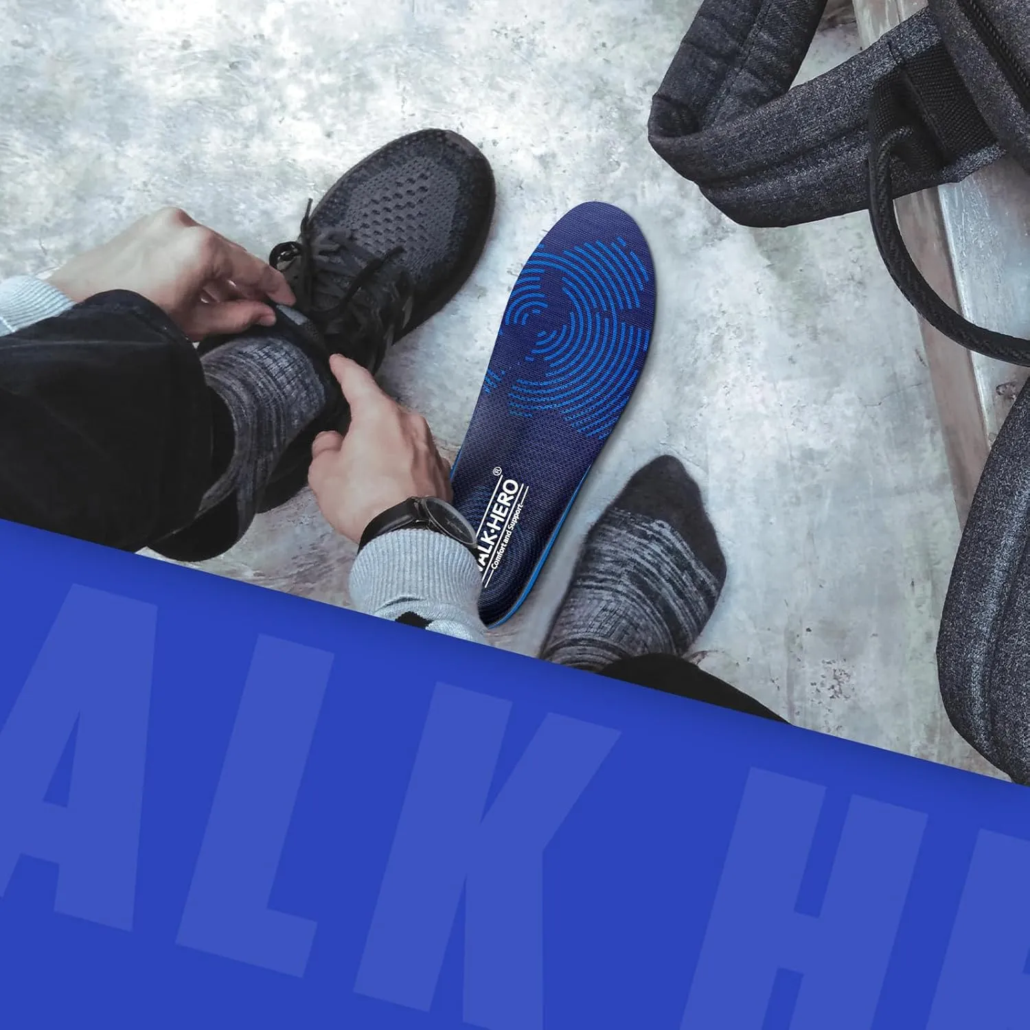 WALKHERO Medium Arch Support Insoles - Cushioning Orthotic Insoles, Plantar Fasciitis Inserts for Men & Women to Relieve Foot Pain and Provide Shock Absorption (Blue) Mens 7-7 1/2