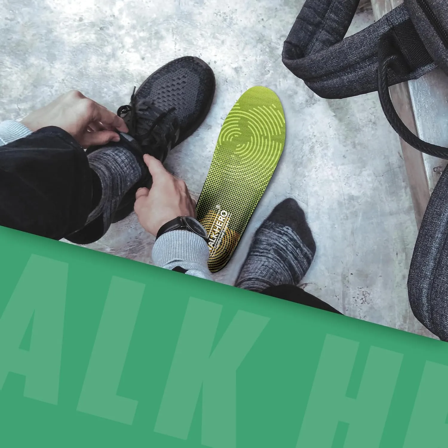WALKHERO Medium Arch Support Insoles - Cushioning Orthotic Insoles, Plantar Fasciitis Inserts for Men & Women to Relieve Foot Pain and Provide Shock Absorption (Green) Mens 8-8 1/2