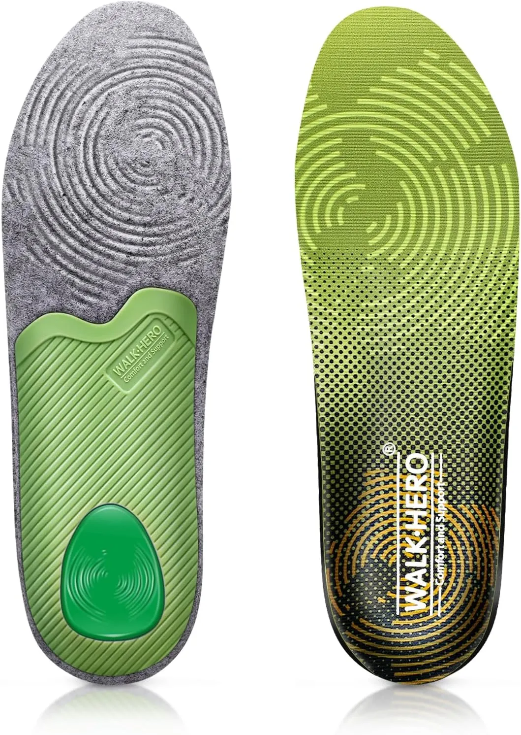 WALKHERO Medium Arch Support Insoles - Cushioning Orthotic Insoles, Plantar Fasciitis Inserts for Men & Women to Relieve Foot Pain and Provide Shock Absorption (Green) Mens 8-8 1/2