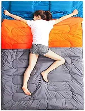 Warm Double Sleeping Bag Men and Women Sleeping Bag Outdoor Camping Ultra Light Adult Suitable for Hiking Soft Stitchable,Blue Hello
