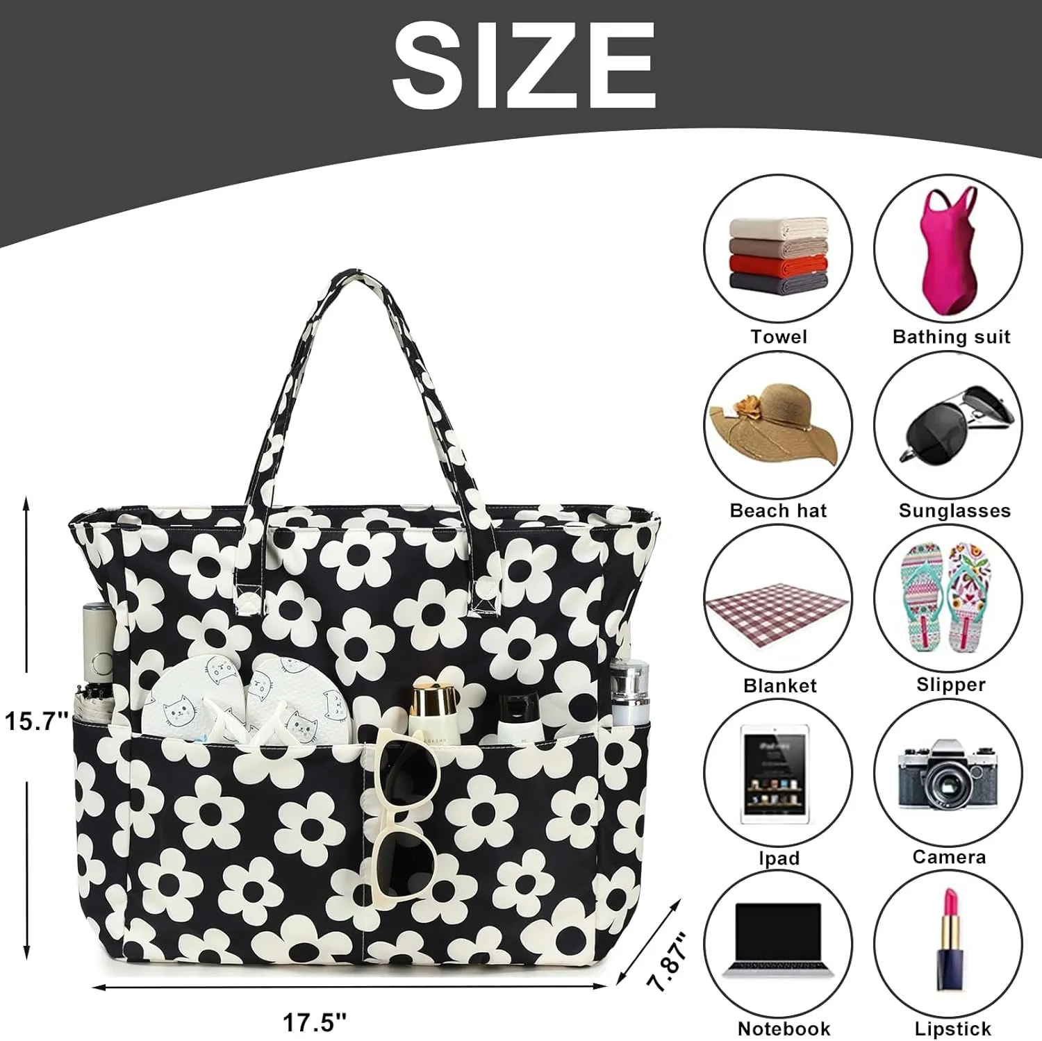 Waterproof Beach Tote Pool Bags for Women Ladies Extra Large Gym Tote Carry On Bag With Wet Compartment for Weekender Travel