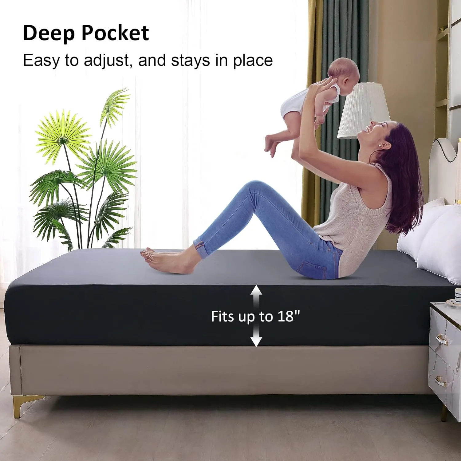 Waterproof Mattress Protector Queen, Fitted Sheet Style Breathable Mattress Cover with Deep Pocket Fits Up to 18'', Machine Washable Noiseless Bed Cover for Kids Adults Pets (Dark Gray, 60'' X 80'')