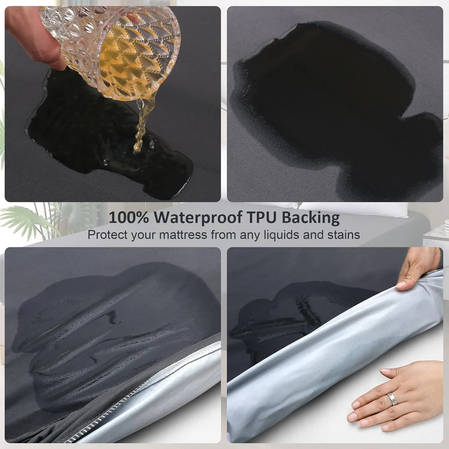 Waterproof Mattress Protector Queen, Fitted Sheet Style Breathable Mattress Cover with Deep Pocket Fits Up to 18'', Machine Washable Noiseless Bed Cover for Kids Adults Pets (Dark Gray, 60'' X 80'')