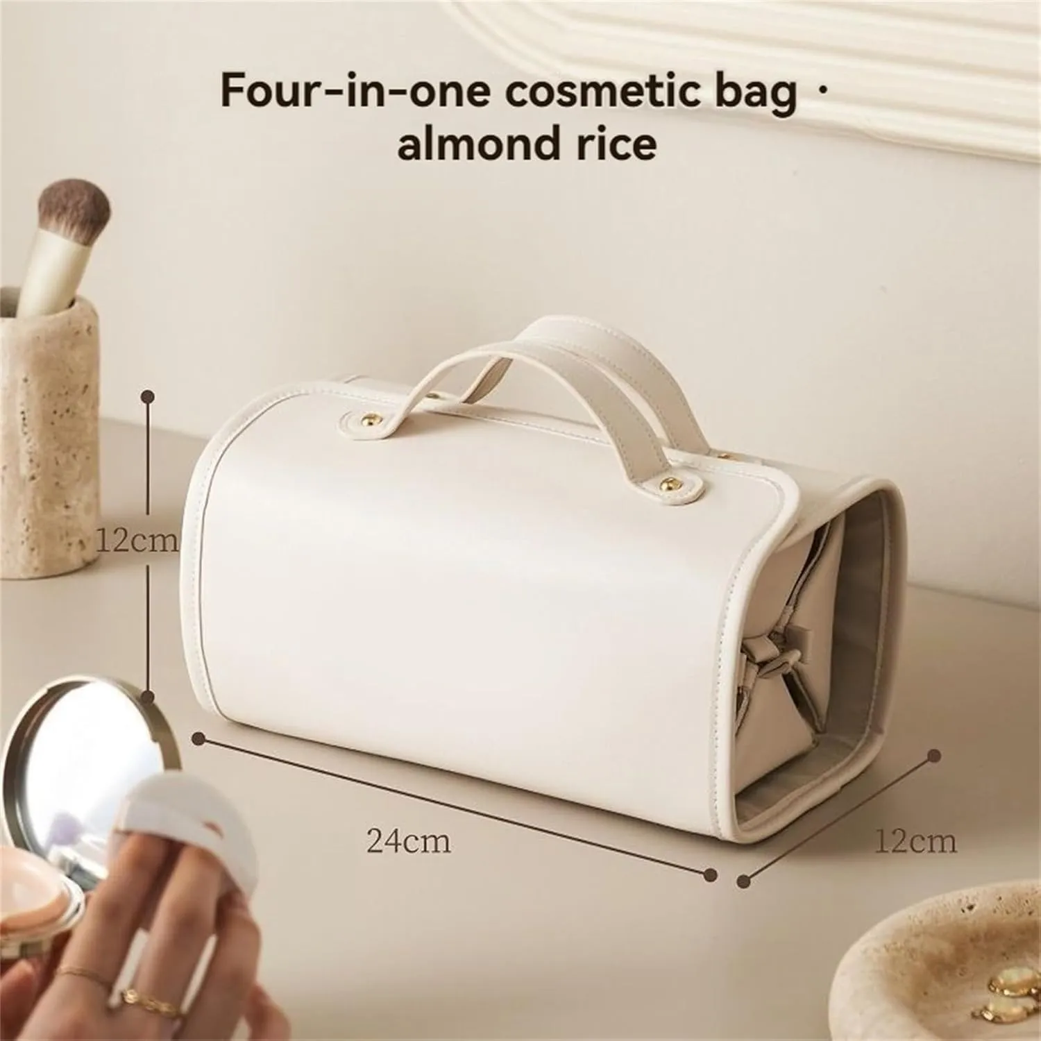 Waterproof Travel Toiletry Bag 4 Detachable Clear Compartment, Leather Waterproof Cosmetic Bag Detachable 4 in 1, Rollable Large Capacity Hanging Cosmetic Travel Bag (Black*2)