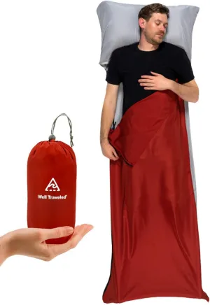 WELL TRAVELED Sleeping Bag Liner, Lightweight Adult Sleeping Sheet for Hiking, Backpacking and Camping, Easily Removable and Washable, Silky Smooth Fabric, Simple to Stuff Sack
