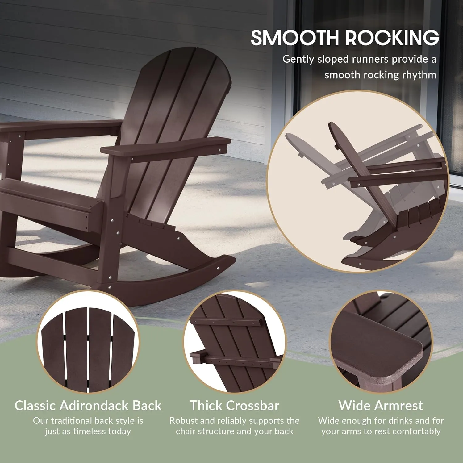 WestinTrends Malibu Outdoor/Patio Poly Adirondack Rocking Chair, Dark Brown