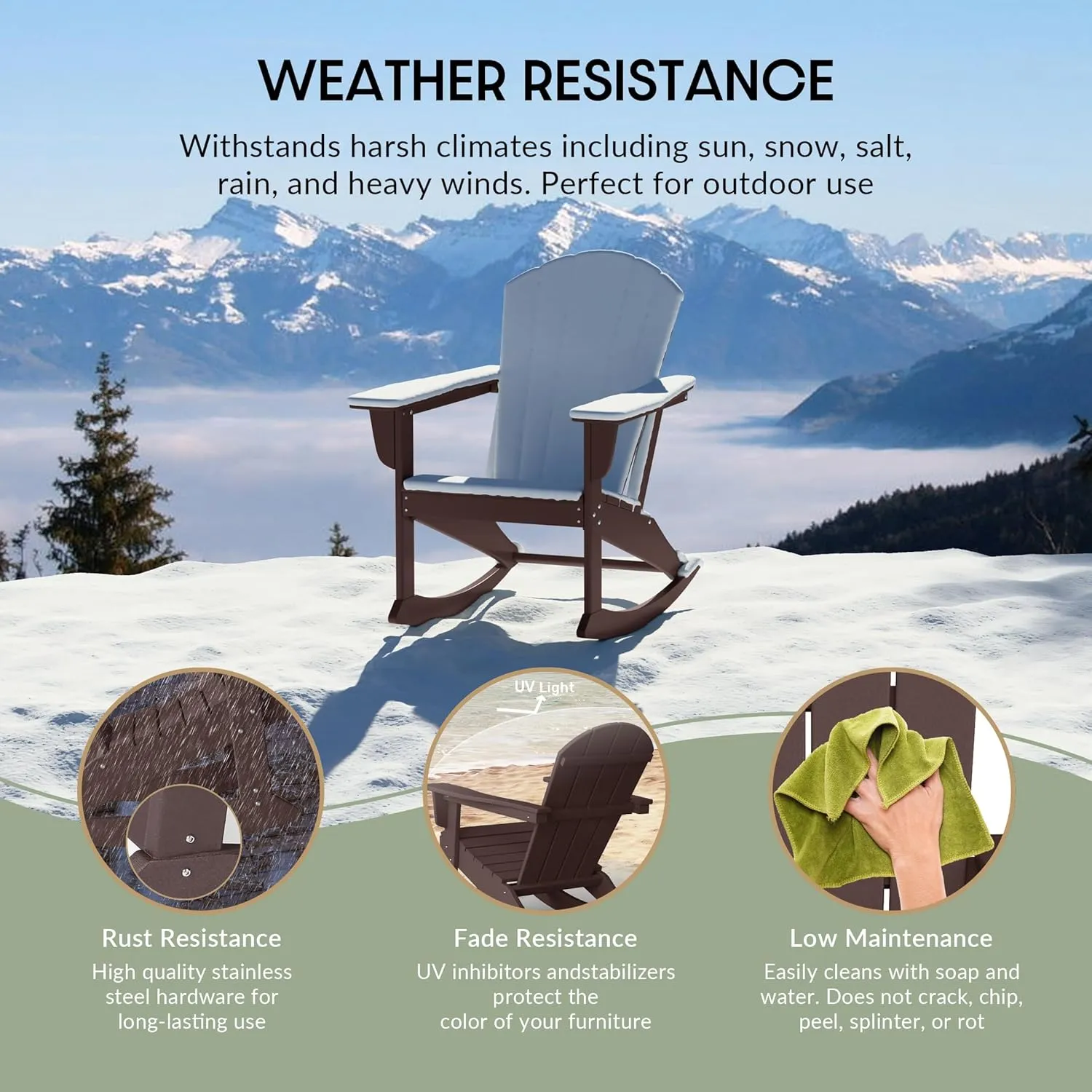 WestinTrends Malibu Outdoor/Patio Poly Adirondack Rocking Chair, Dark Brown
