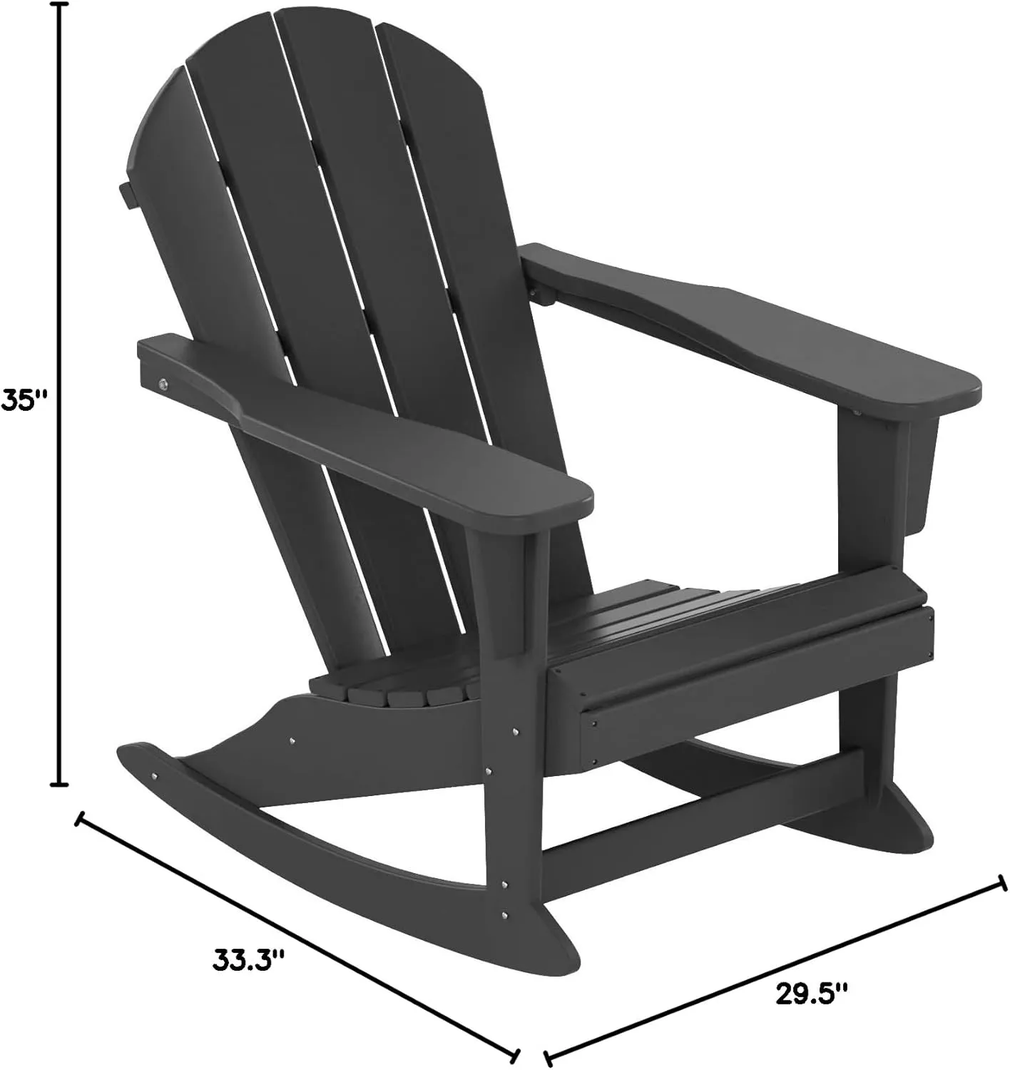 WestinTrends Malibu Outdoor/Patio Poly Adirondack Rocking Chair, Gray