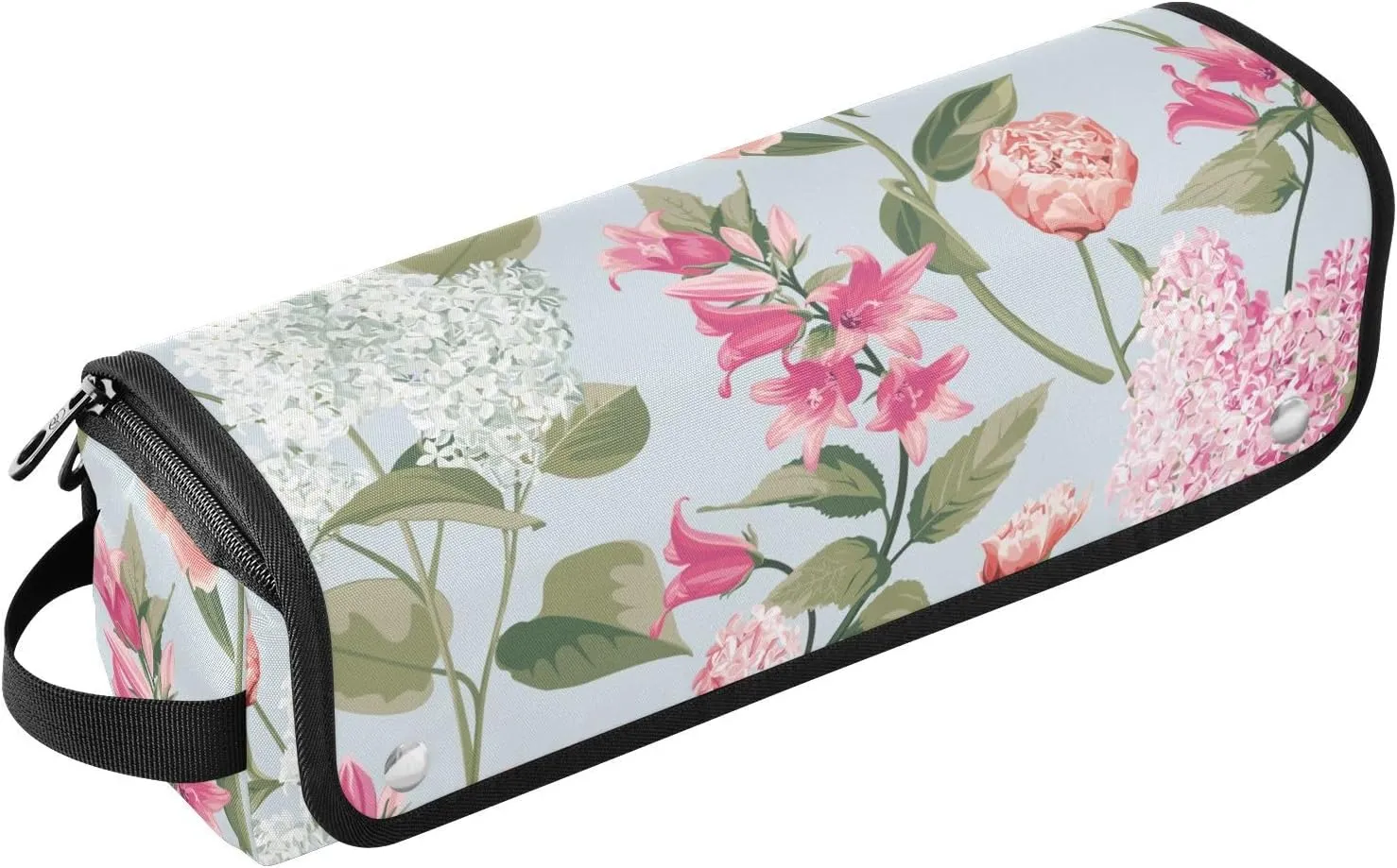White and Pink Lilac Peony Hair Tools Travel Bag with Heat Resistant Mat, Travel Carrying Case for Curling Iron, Straightener, Portable Organizer Cosmetic Bag