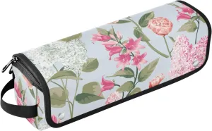 White and Pink Lilac Peony Hair Tools Travel Bag with Heat Resistant Mat, Travel Carrying Case for Curling Iron, Straightener, Portable Organizer Cosmetic Bag
