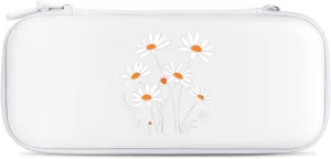 White Daisy Flower Hard Shell Travel Case with Rope 15 Game Card Pockets Compatible with Switch Protective