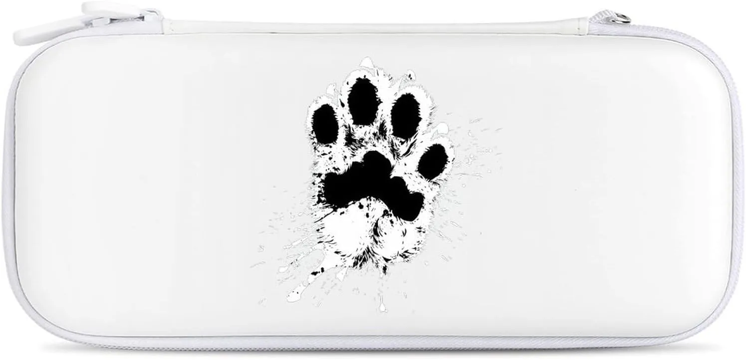 White Paw Print Handprint Splash Hard Shell Travel Case with Rope 15 Game Card Pockets Compatible with Switch Protective