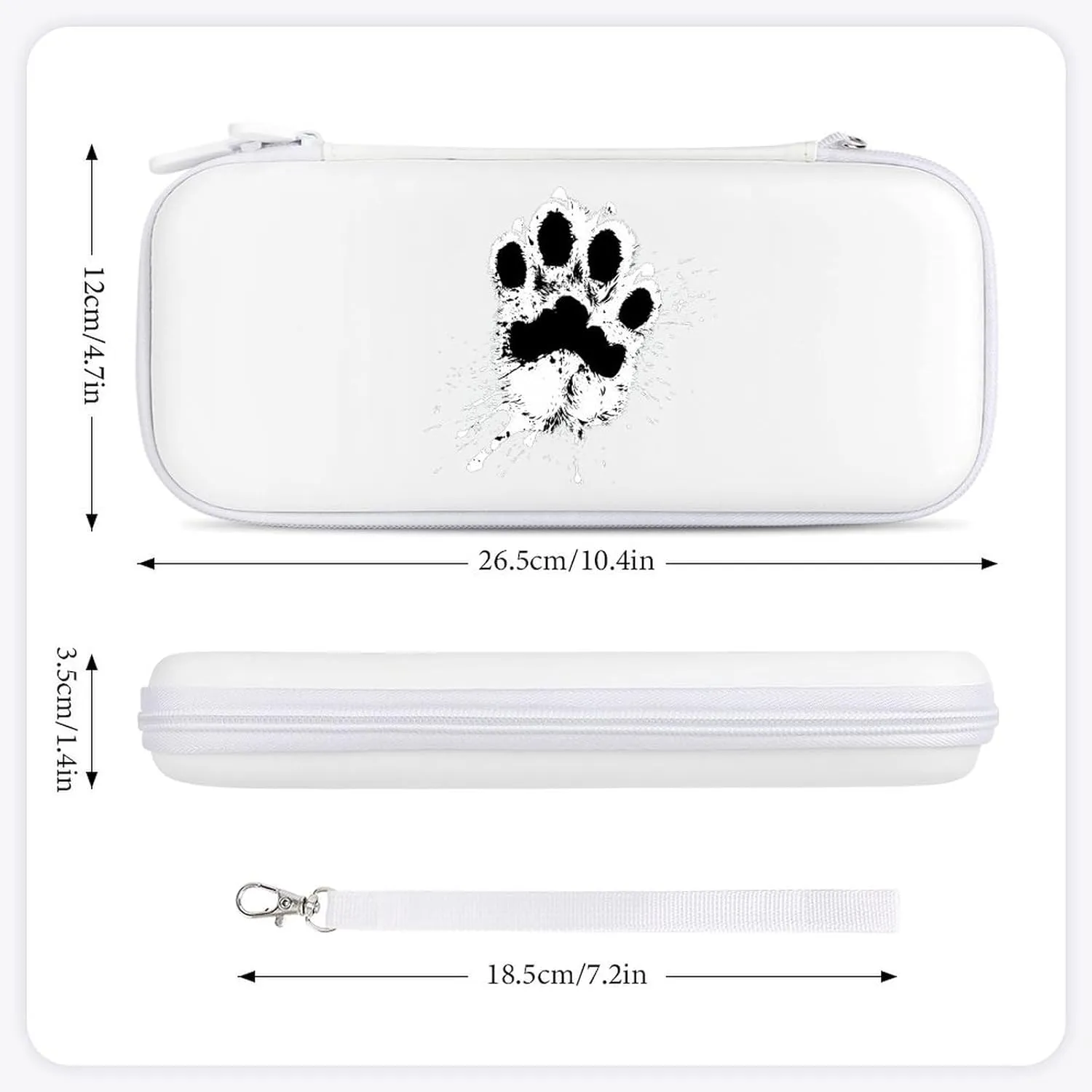 White Paw Print Handprint Splash Hard Shell Travel Case with Rope 15 Game Card Pockets Compatible with Switch Protective