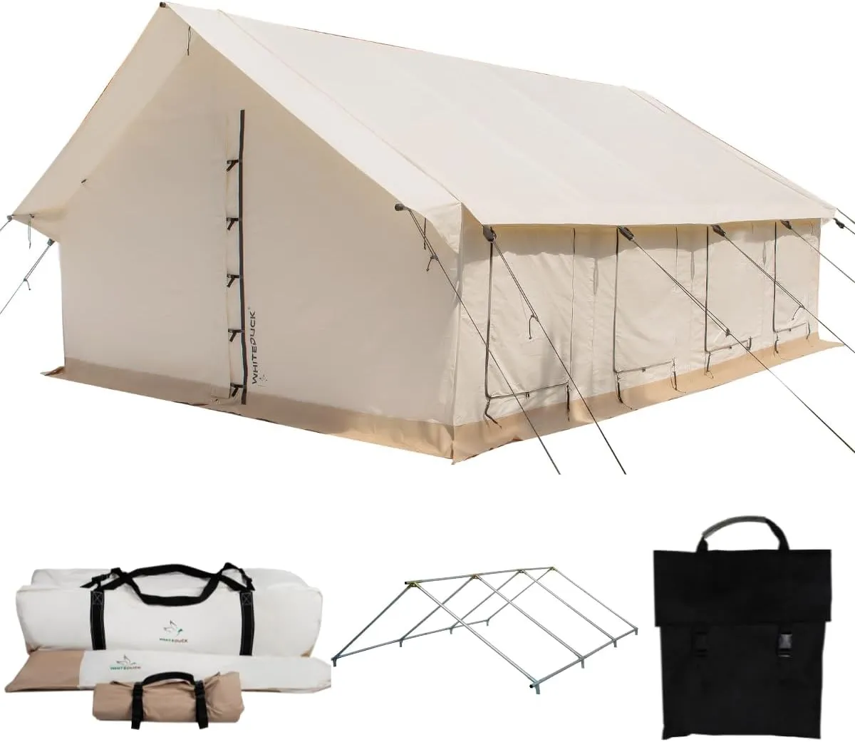 WHITEDUCK Alpha Pro Canvas Wall Tent – Waterproof 4 Season Outdoor Camping & Hunting Tent w/Heavy Duty Aluminum Frame & PVC Floor for Large Groups Families & Outfitters