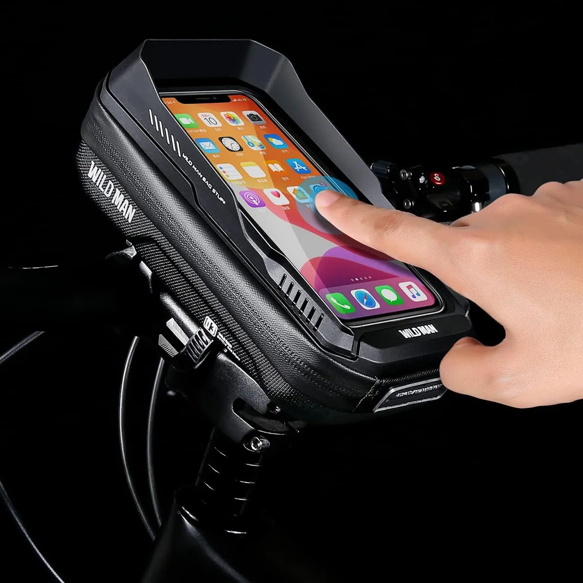 WILD MAN 0.6L Quick Release Rainproof Phone Holder Type Bike Handlebar Bag with Touch Screen for MTB Mountain Road Bike Bicycle Cycling (XT3,Twill)