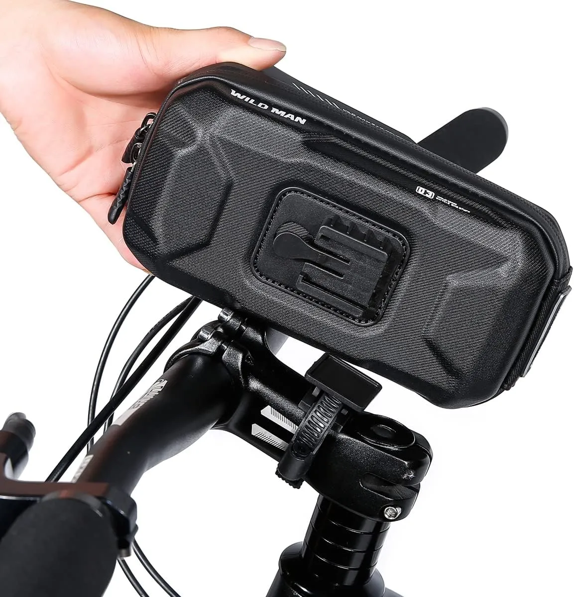 WILD MAN 0.6L Quick Release Rainproof Phone Holder Type Bike Handlebar Bag with Touch Screen for MTB Mountain Road Bike Bicycle Cycling (XT3,Twill)