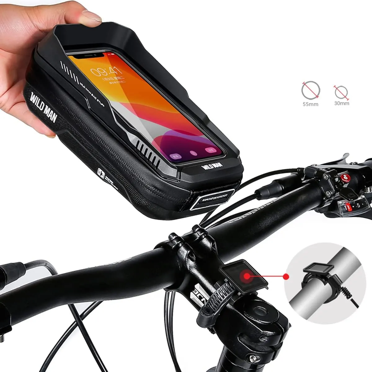 WILD MAN 0.6L Quick Release Rainproof Phone Holder Type Bike Handlebar Bag with Touch Screen for MTB Mountain Road Bike Bicycle Cycling (XT3,Twill)