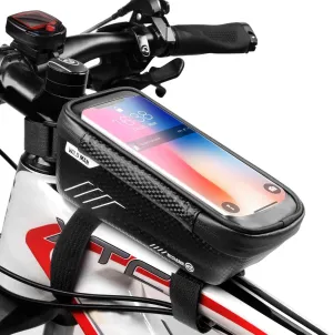 WILD MAN Bike Phone Mount Bag, Waterproof Mountain Bike Accessories with 3D Hard EVA & TPU Touch Screen for Phones Under 6.5'