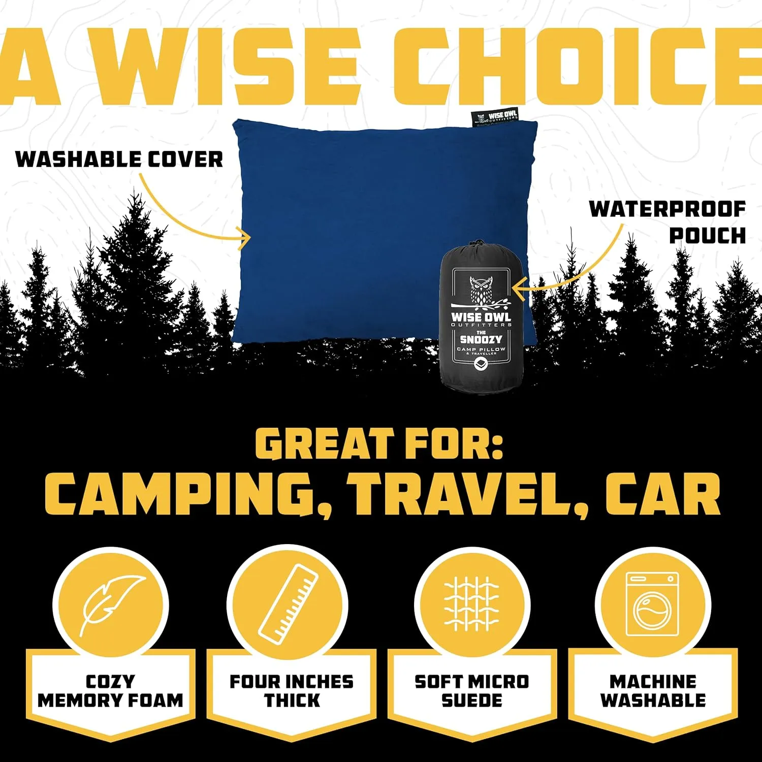 Wise Owl Outfitters Camping Pillow - Camping Essentials and Travel Pillow for Airplanes, Camping, and Travel - Memory Foam Washable Pillow - Small/Medium
