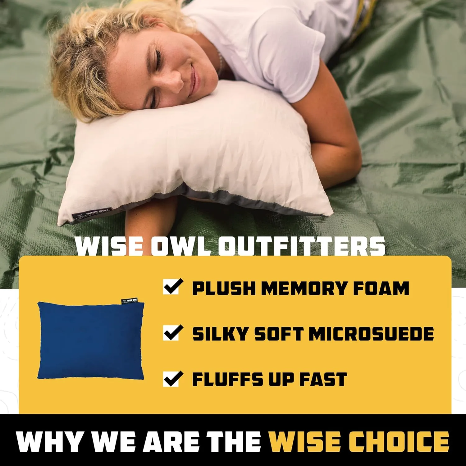Wise Owl Outfitters Camping Pillow - Camping Essentials and Travel Pillow for Airplanes, Camping, and Travel - Memory Foam Washable Pillow - Small/Medium