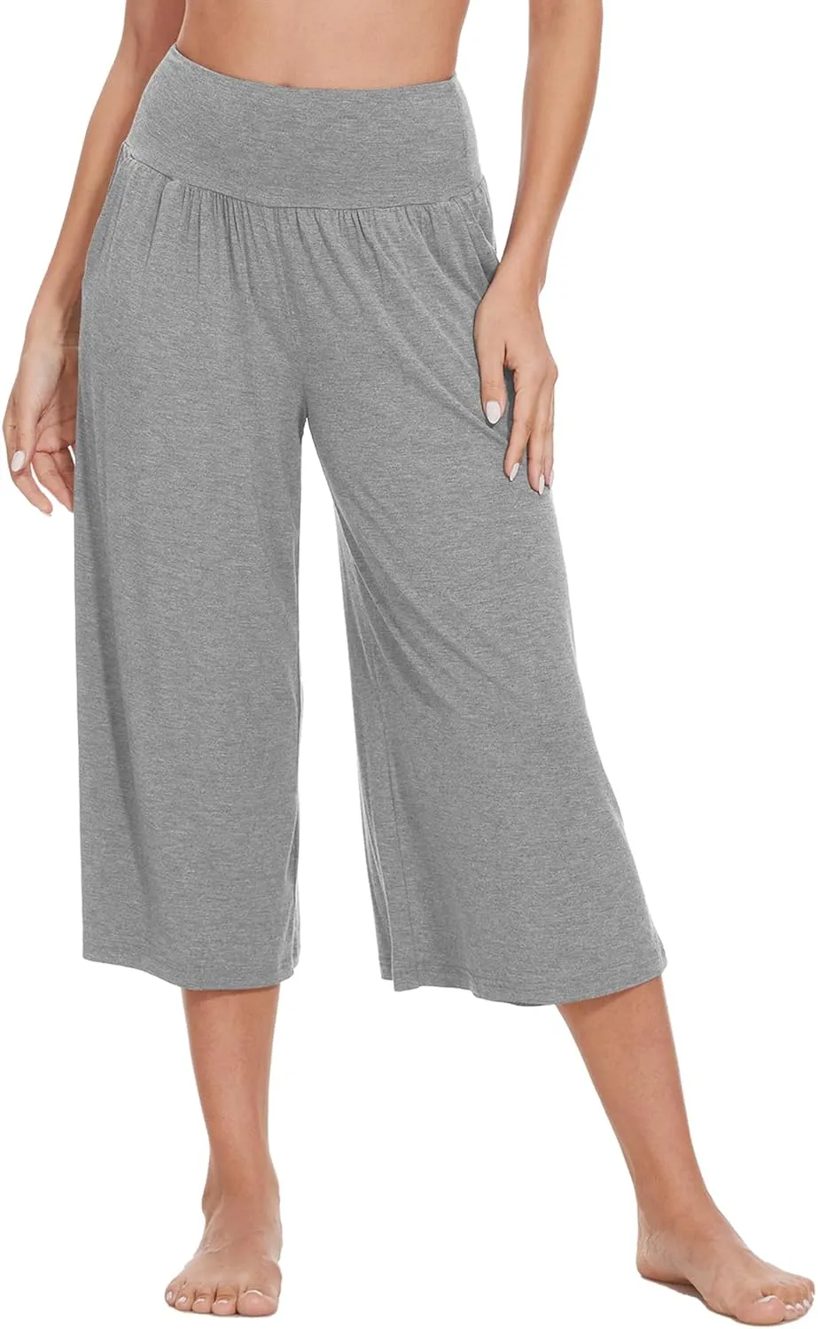 WiWi Women's Wide Leg Capri Pants Viscose from Bamboo Palazzo Lounge Bottoms with Pockets High Waist Pajama Bottom S-XXL