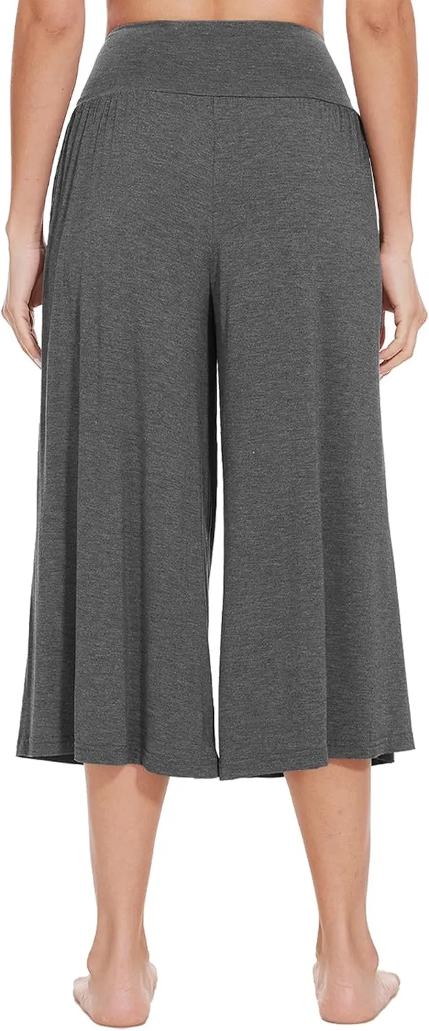 WiWi Women's Wide Leg Capri Pants Viscose from Bamboo Palazzo Lounge Bottoms with Pockets High Waist Pajama Bottom S-XXL