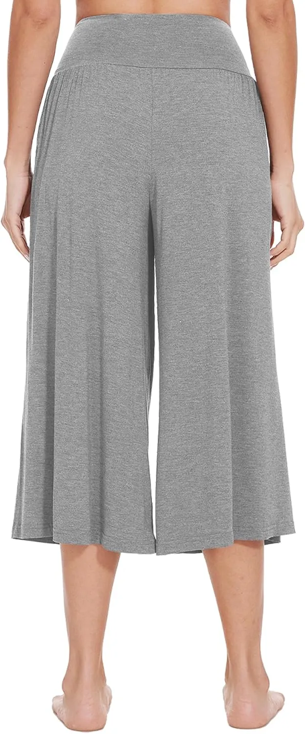 WiWi Women's Wide Leg Capri Pants Viscose from Bamboo Palazzo Lounge Bottoms with Pockets High Waist Pajama Bottom S-XXL