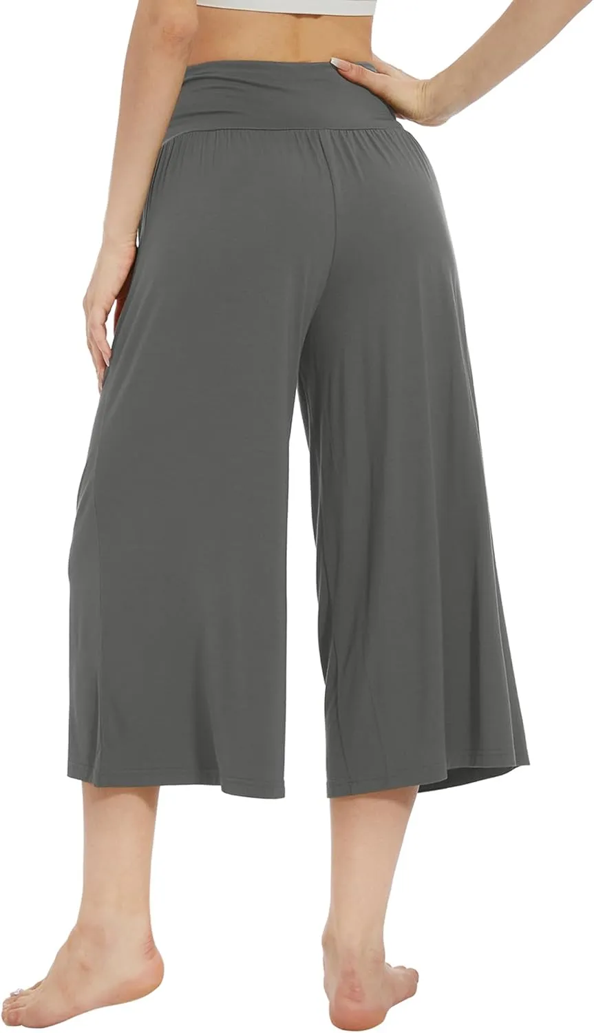 WiWi Women's Wide Leg Capri Pants Viscose from Bamboo Palazzo Lounge Bottoms with Pockets High Waist Pajama Bottom S-XXL