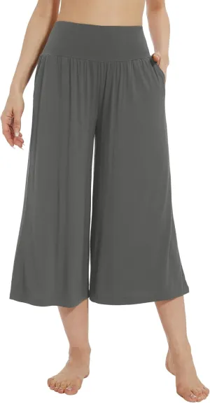 WiWi Women's Wide Leg Capri Pants Viscose from Bamboo Palazzo Lounge Bottoms with Pockets High Waist Pajama Bottom S-XXL