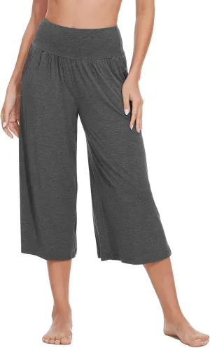 WiWi Women's Wide Leg Capri Pants Viscose from Bamboo Palazzo Lounge Bottoms with Pockets High Waist Pajama Bottom S-XXL
