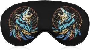 Wolf Dream-Catcher Spiritual Feathers Soft Eye Mask with Adjustable Strap Light Blocking Night Sleeping Travel Nap for Men Women