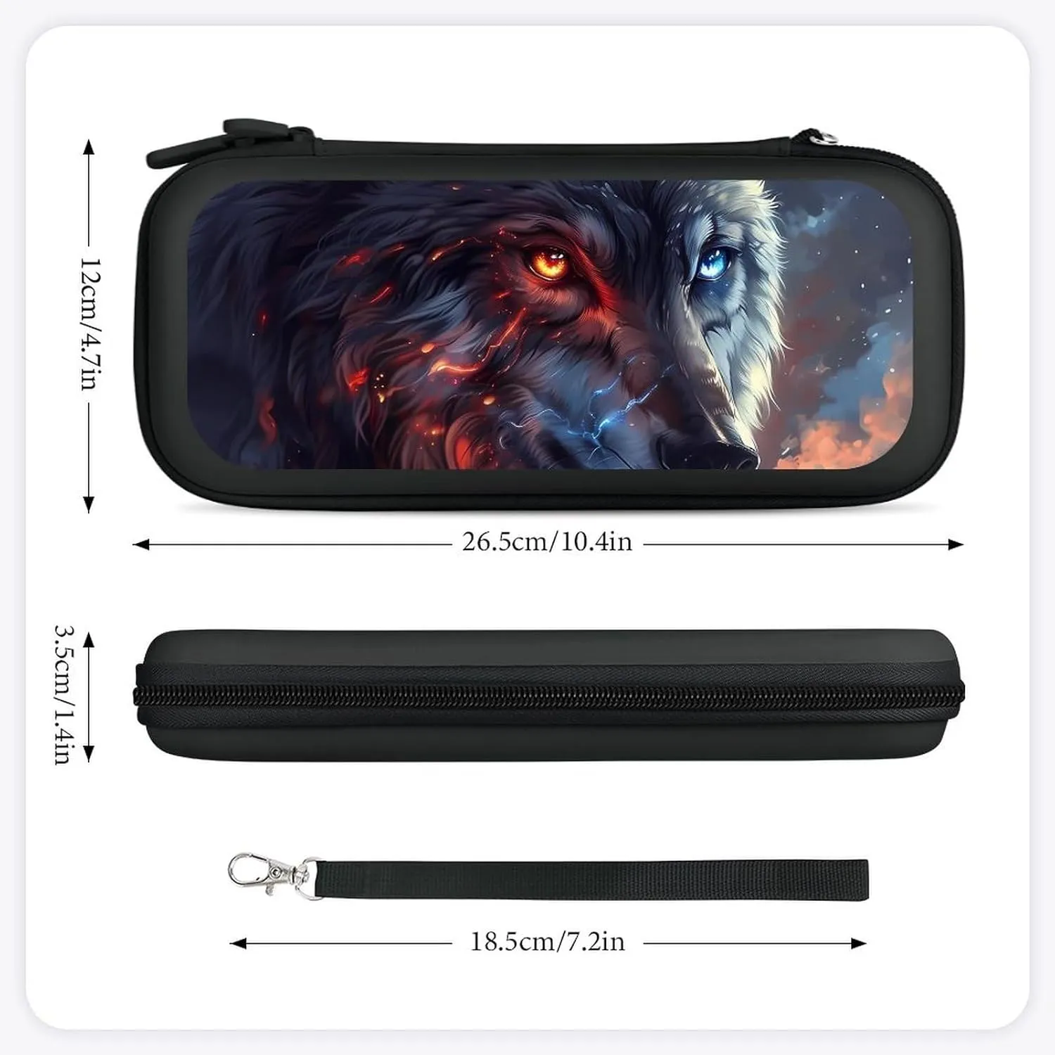 Wolf with Glowing Eyes Fantasy Animal Hard Shell Travel Case with Rope 15 Game Card Pockets Compatible with Switch Protective