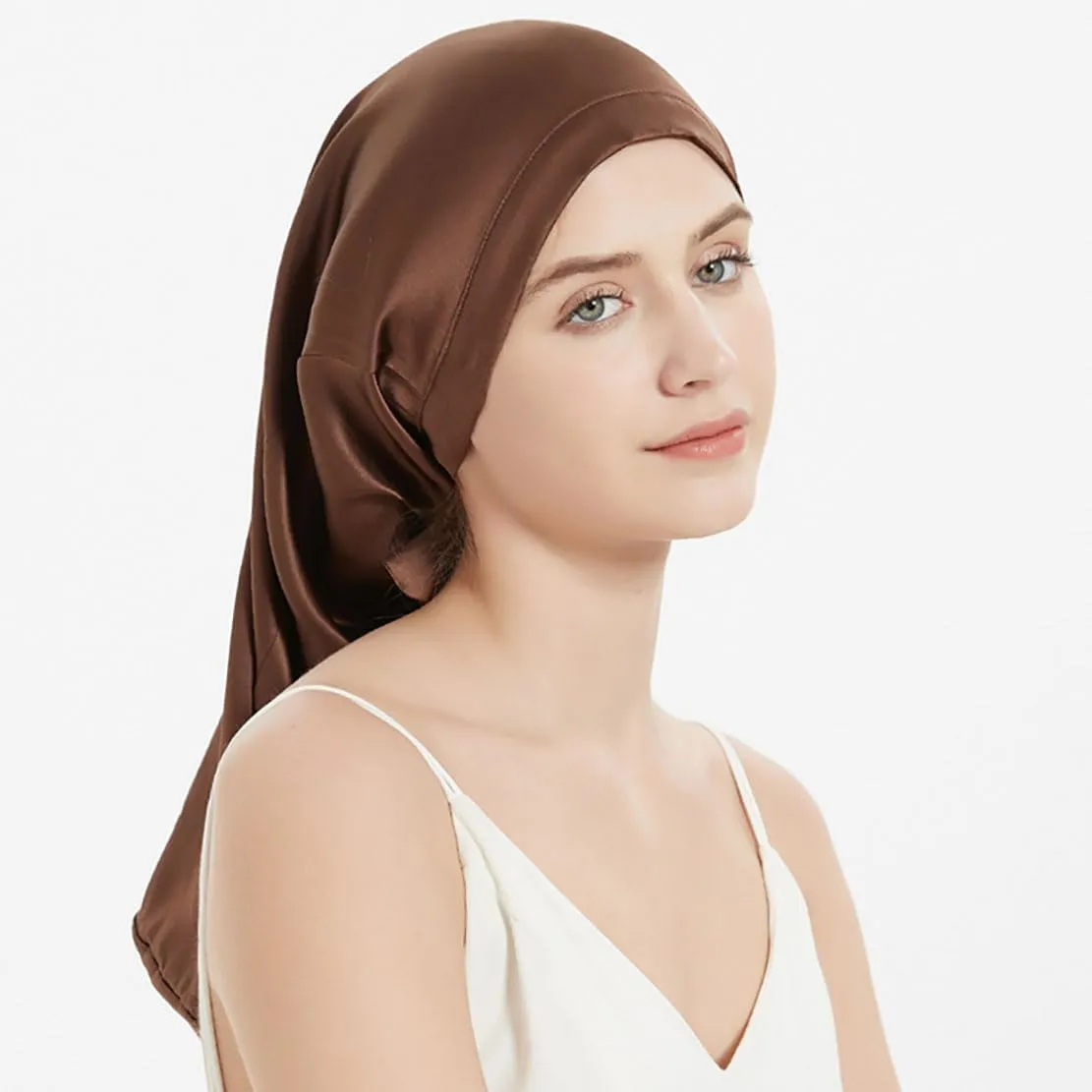 Women Long Satin Bonne Silk Sleeping Cap Wide Elastic Band Night Braids Curly Hair Natural Soft Comfortable Stretchy
