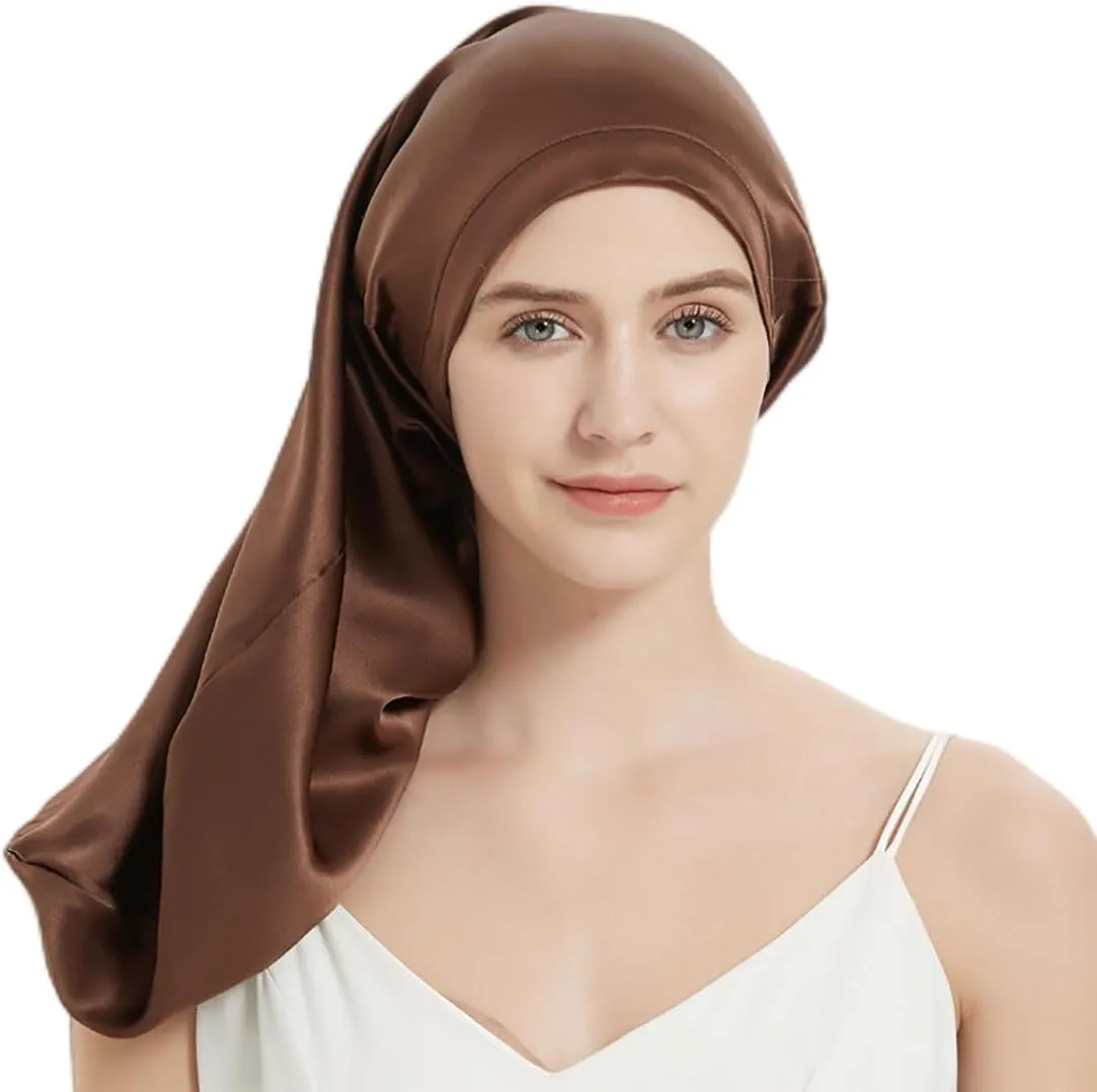 Women Long Satin Bonne Silk Sleeping Cap Wide Elastic Band Night Braids Curly Hair Natural Soft Comfortable Stretchy