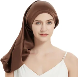 Women Long Satin Bonne Silk Sleeping Cap Wide Elastic Band Night Braids Curly Hair Natural Soft Comfortable Stretchy