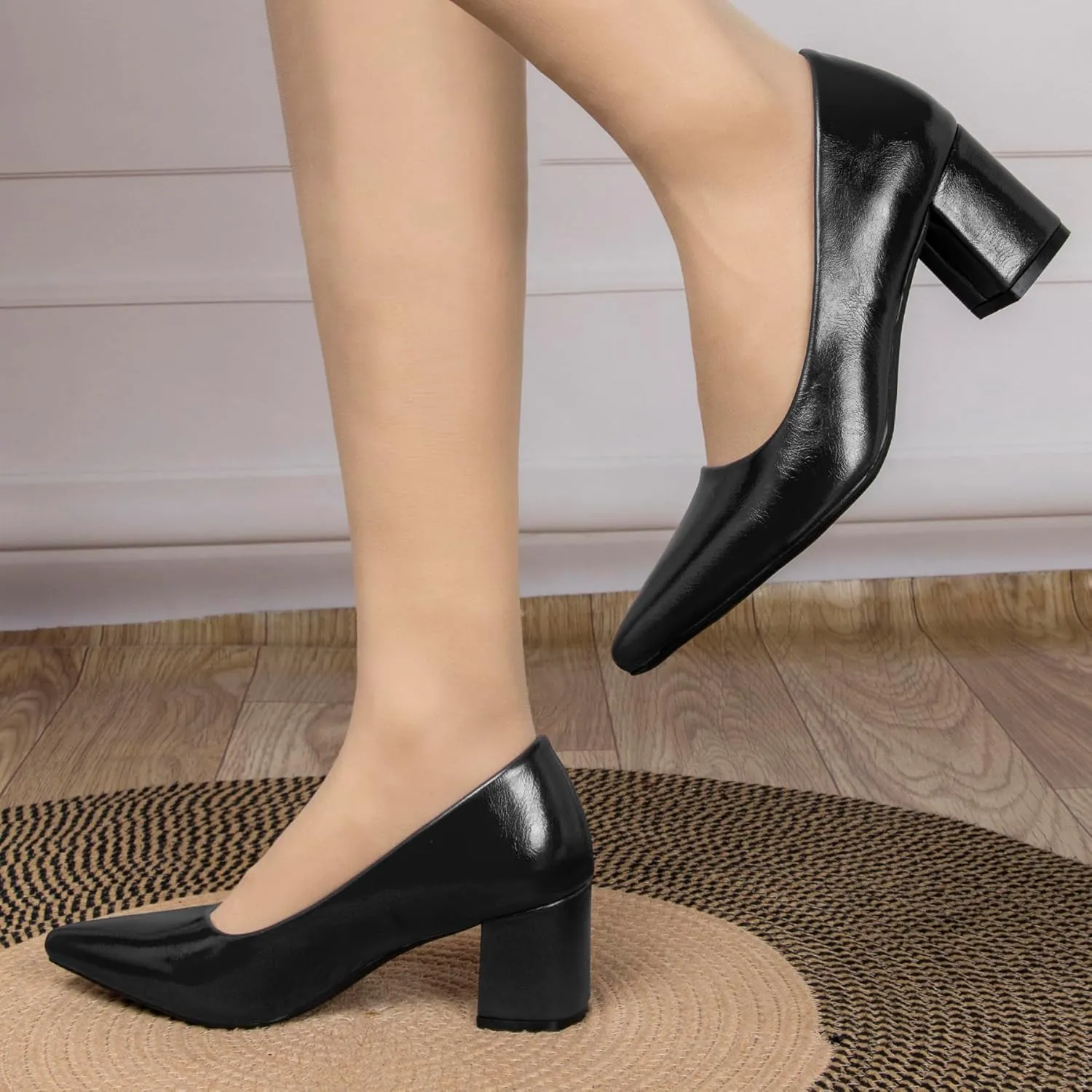 Women's Closed Pointed Toe Work Dress Pumps Low Chunky Patent Leather Office Heels for Women Zebra Pattern Suede Wedding Party Daily Comfy Pump Shoes Slip On 2.36 Inch