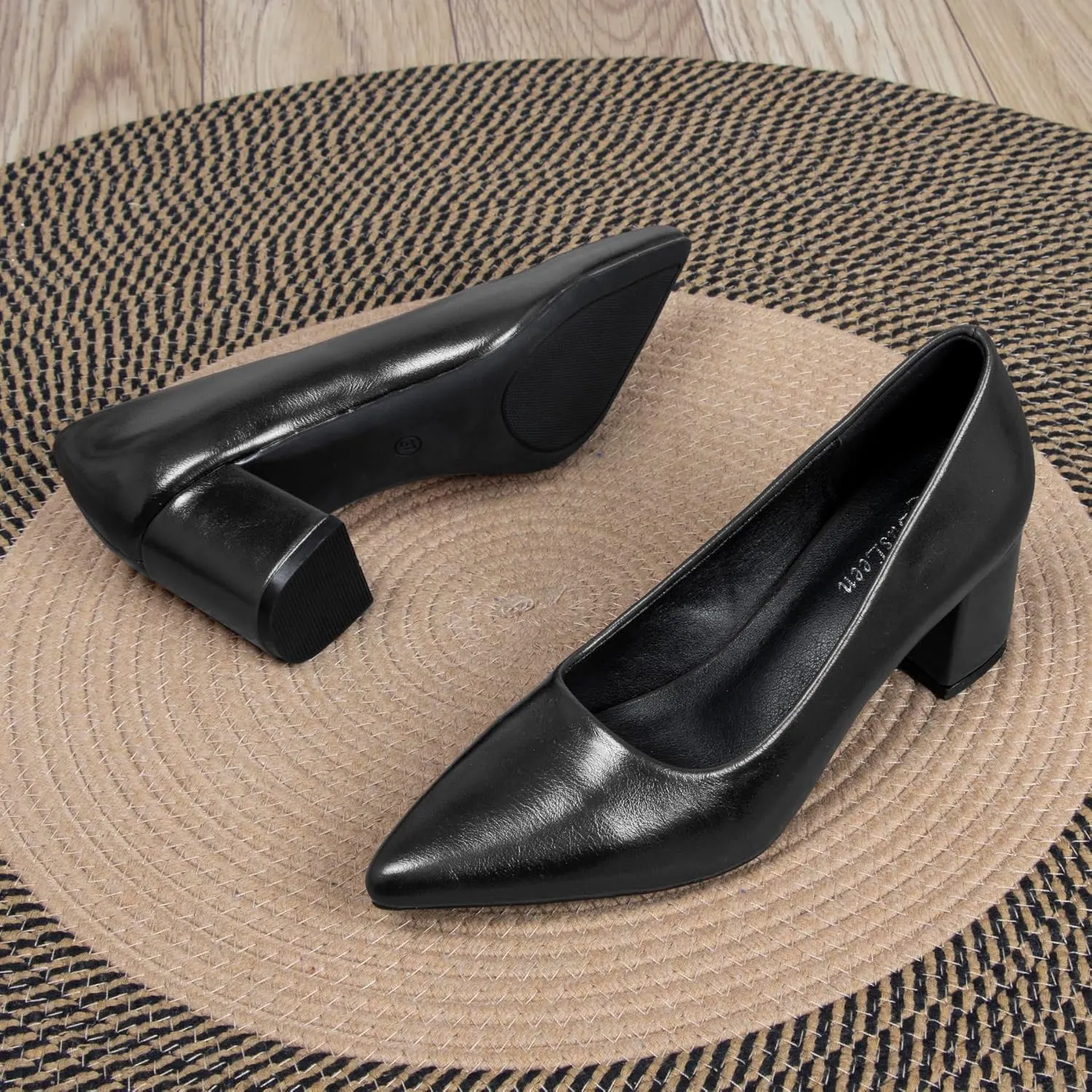 Women's Closed Pointed Toe Work Dress Pumps Low Chunky Patent Leather Office Heels for Women Zebra Pattern Suede Wedding Party Daily Comfy Pump Shoes Slip On 2.36 Inch