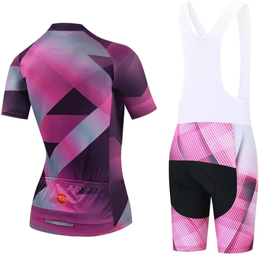Women's Cycling Clothing Set Road Bike Shirts Short Sleeve Breathable Cycling Jersey with Gel Padded Bib Shorts
