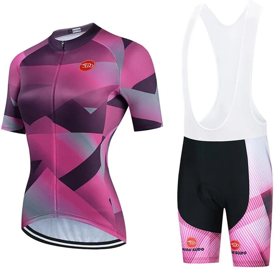 Women's Cycling Clothing Set Road Bike Shirts Short Sleeve Breathable Cycling Jersey with Gel Padded Bib Shorts