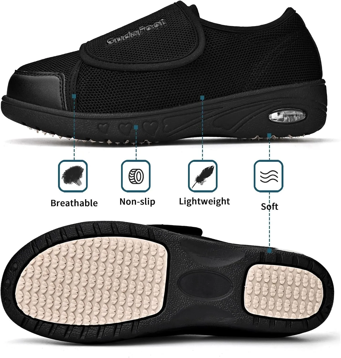 Women's Diabetic Shoes Easy Put on with Adjustable Lightweight for Edema Plantar Fasciitis Bunions Arthritis Neuropathy Wide Width Swollen Feet Bottom Fattening and Widening Elderly Shoes
